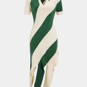 Knit Contrast Polo Collar Short Sleeve Dress