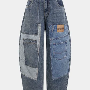 Denim Patchwork Barrel Jeans