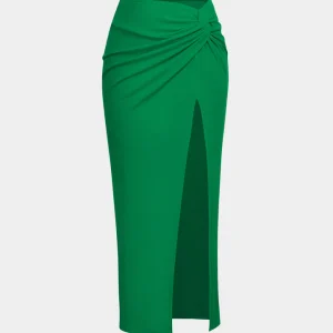 Knot Side Split Knit Midi Skirt