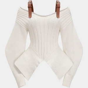 Knit Patchwork Cut Out Long-Sleeve Top