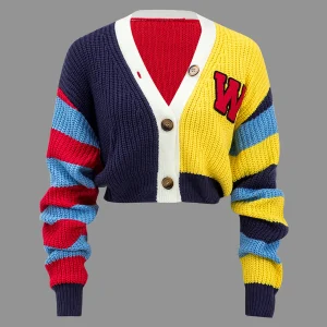 Contrast Knit Button Long-Sleeve Top