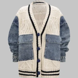 Denim Patchwork Knit Outerwear